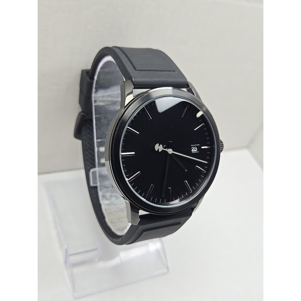 Watch Station Mens Black Quartz Date Watch 5ATM Silicone Band New Battery - Picture 3 of 10